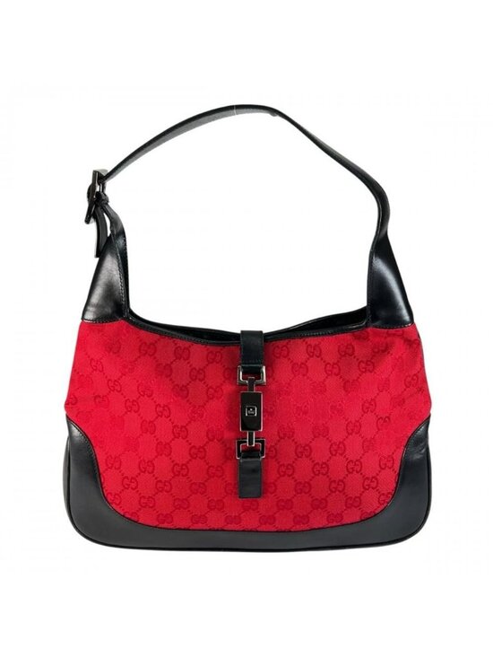 Gucci Handbags - Gucci Jackie Shoulder Bag GG Canvas Leather Red Black Silver
